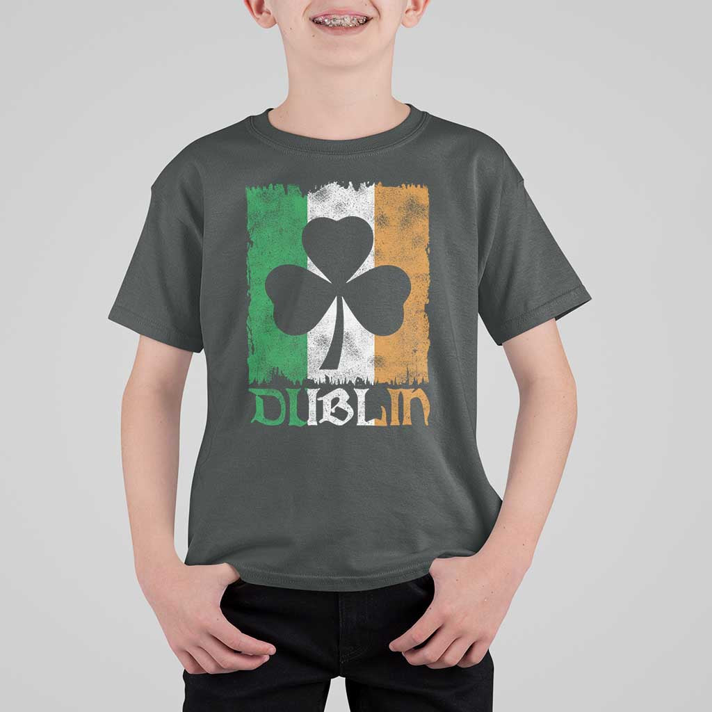 Dublin Ireland St Patricks Day T Shirt For Kid Distressed Shamrock Vintage Irish Flag
