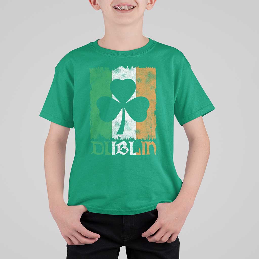 Dublin Ireland St Patricks Day T Shirt For Kid Distressed Shamrock Vintage Irish Flag