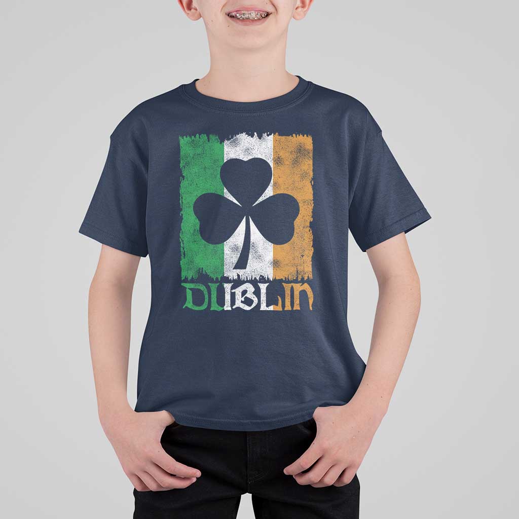 Dublin Ireland St Patricks Day T Shirt For Kid Distressed Shamrock Vintage Irish Flag