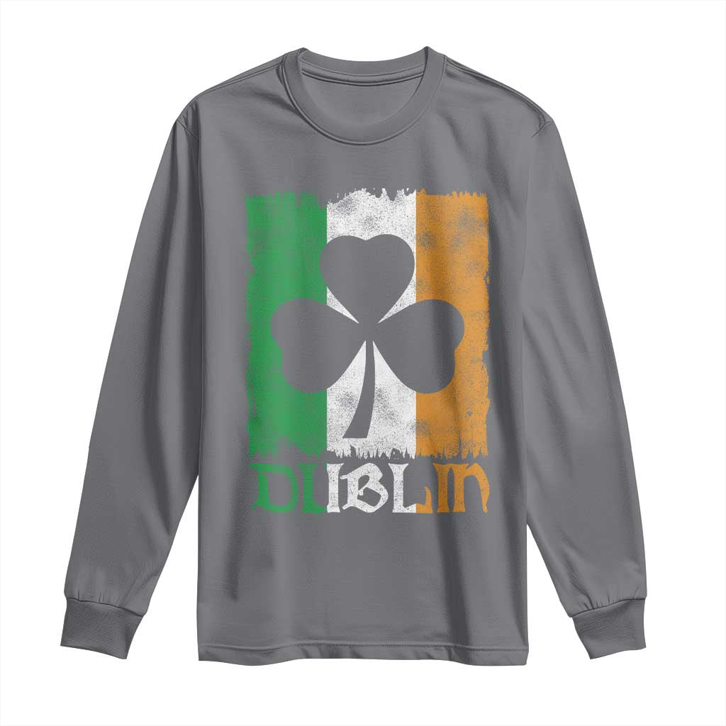 Dublin Ireland St Patricks Day Long Sleeve Shirt Distressed Shamrock Vintage Irish Flag