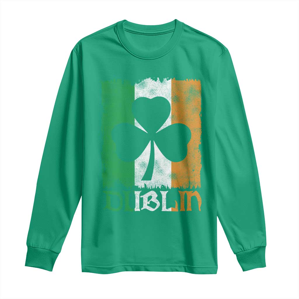 Dublin Ireland St Patricks Day Long Sleeve Shirt Distressed Shamrock Vintage Irish Flag