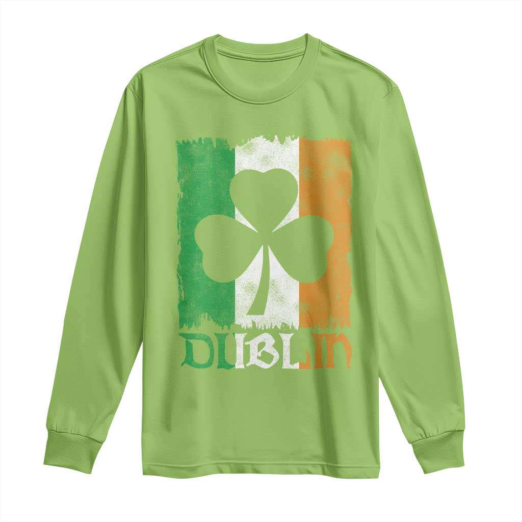 Dublin Ireland St Patricks Day Long Sleeve Shirt Distressed Shamrock Vintage Irish Flag