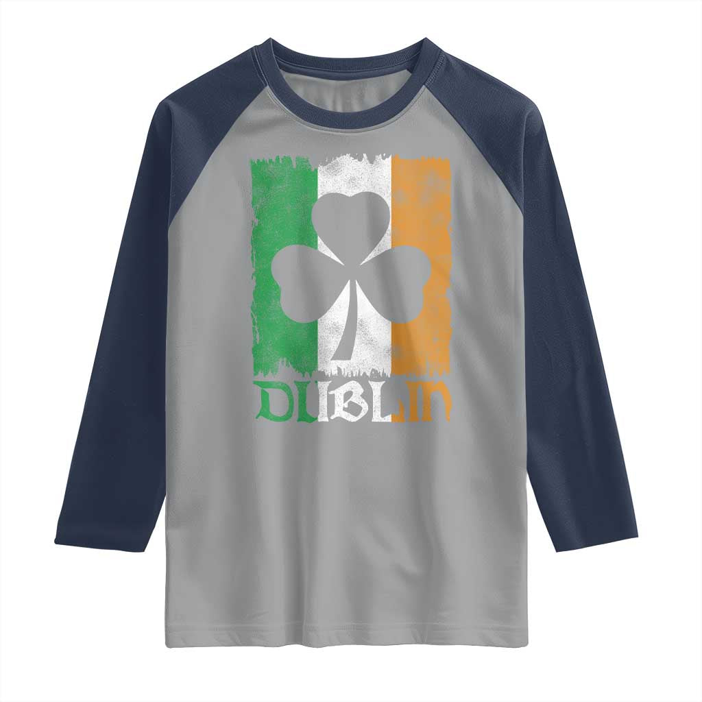 Dublin Ireland St Patricks Day Raglan Shirt Distressed Shamrock Vintage Irish Flag