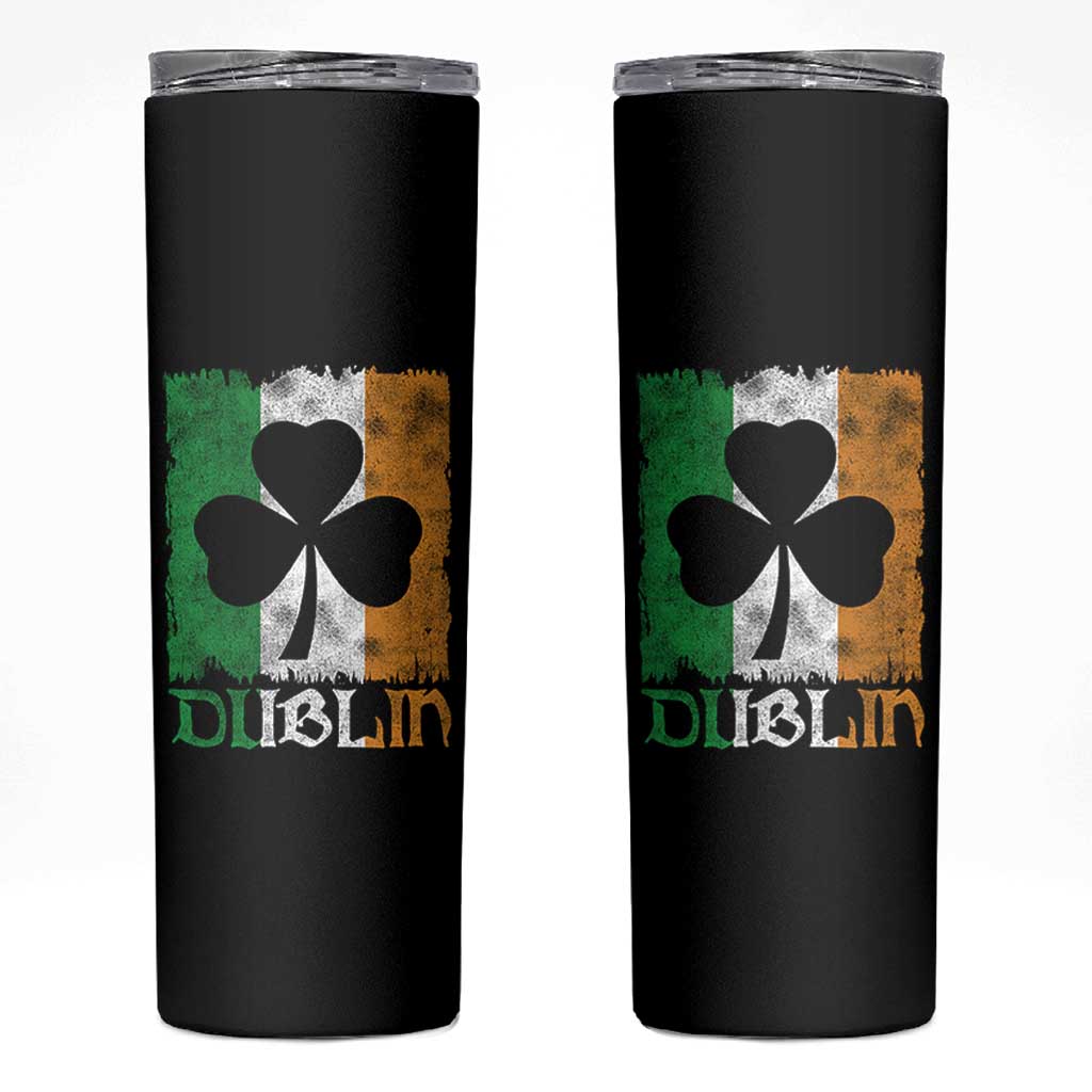 Dublin Ireland St Patricks Day Skinny Tumbler Distressed Shamrock Vintage Irish Flag