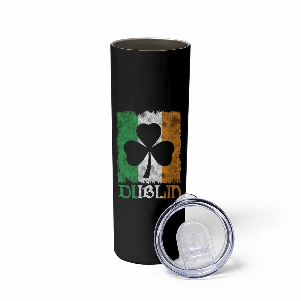 Dublin Ireland St Patricks Day Skinny Tumbler Distressed Shamrock Vintage Irish Flag