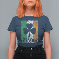 Dublin Ireland St Patricks Day T Shirt For Women Distressed Shamrock Vintage Irish Flag