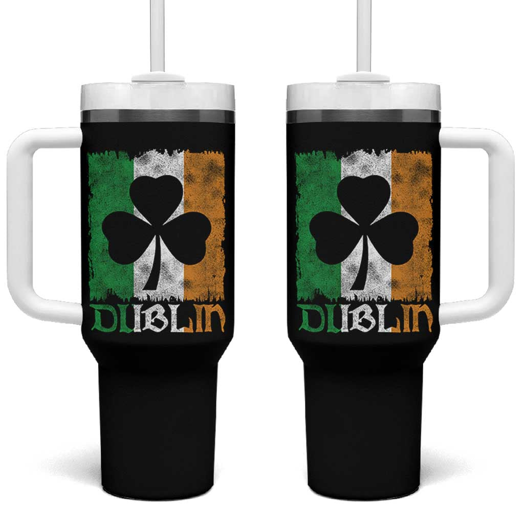 Dublin Ireland St Patricks Day Tumbler With Handle Distressed Shamrock Vintage Irish Flag