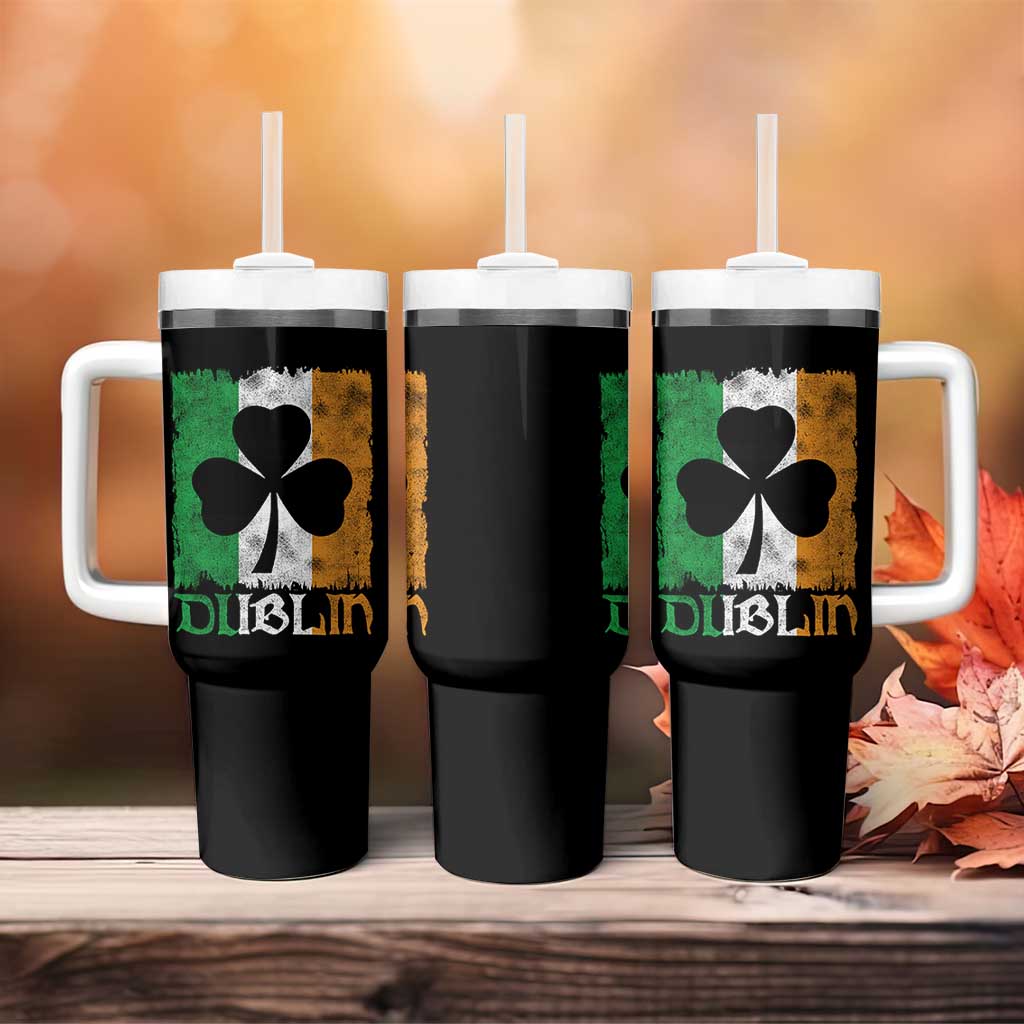 Dublin Ireland St Patricks Day Tumbler With Handle Distressed Shamrock Vintage Irish Flag