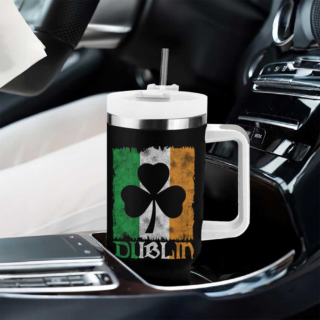 Dublin Ireland St Patricks Day Tumbler With Handle Distressed Shamrock Vintage Irish Flag
