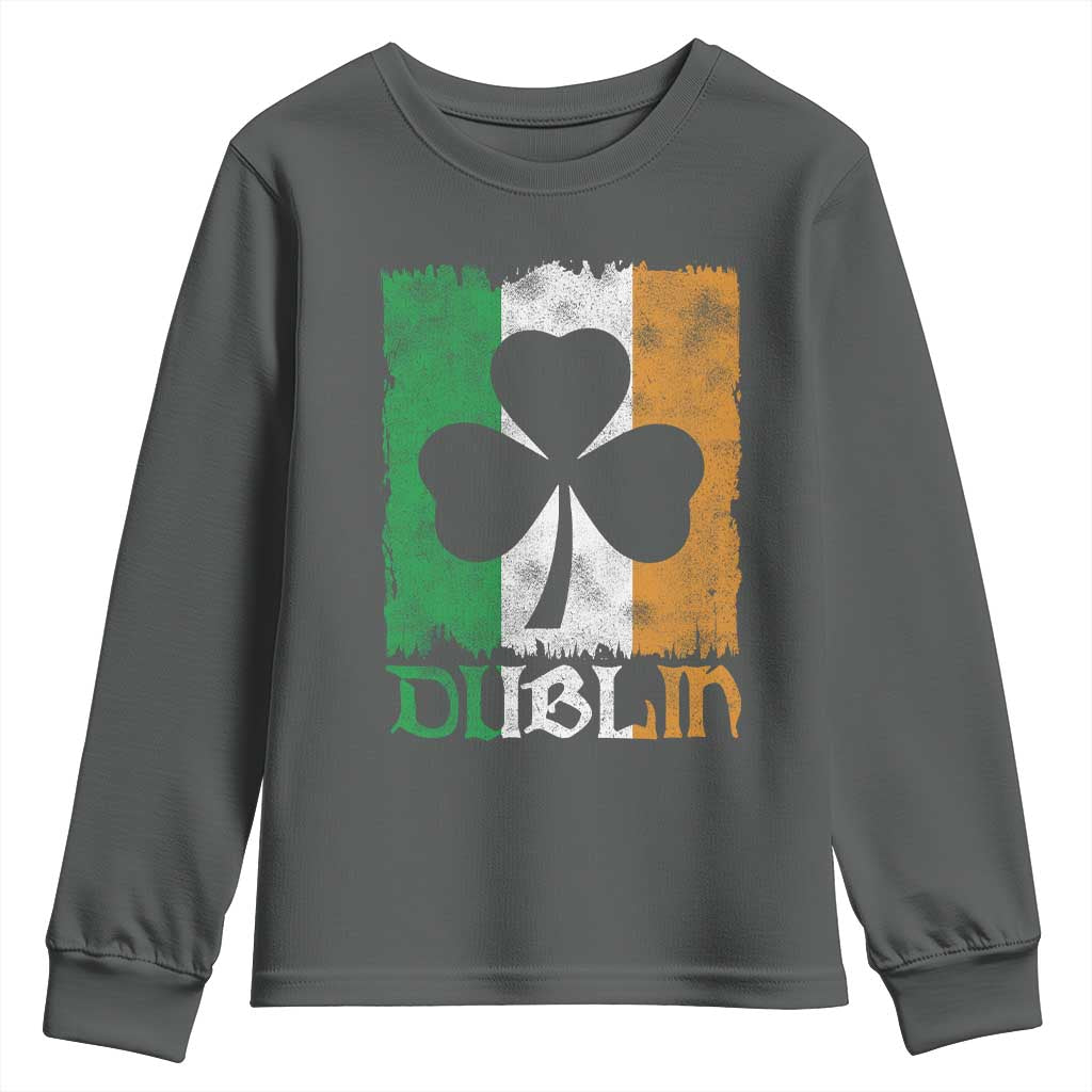 Dublin Ireland St Patricks Day Youth Sweatshirt Distressed Shamrock Vintage Irish Flag