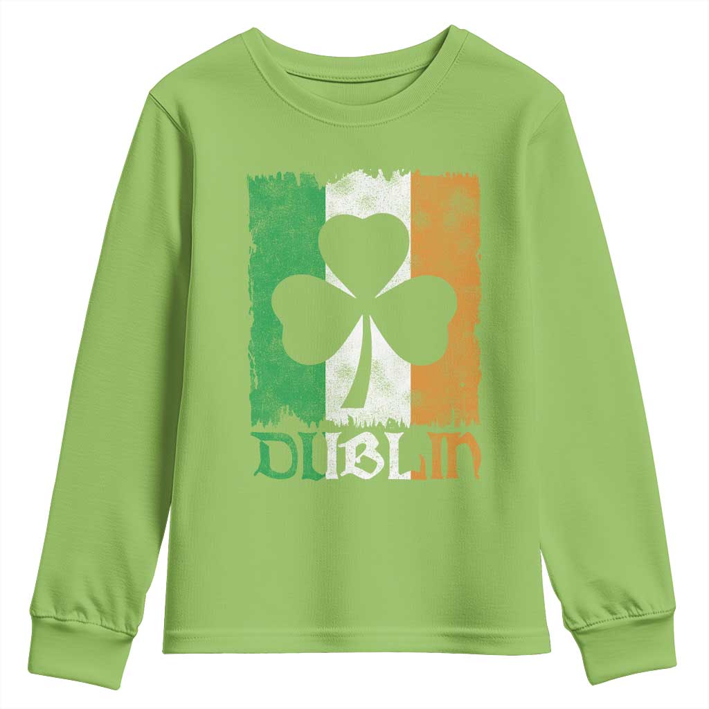 Dublin Ireland St Patricks Day Youth Sweatshirt Distressed Shamrock Vintage Irish Flag