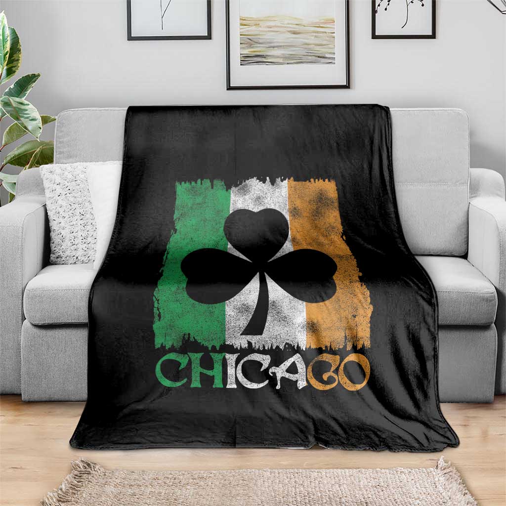 Chicago IL St Patricks Day Throw Blanket Distressed Shamrock Vintage Irish Flag