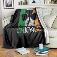 Chicago IL St Patricks Day Throw Blanket Distressed Shamrock Vintage Irish Flag