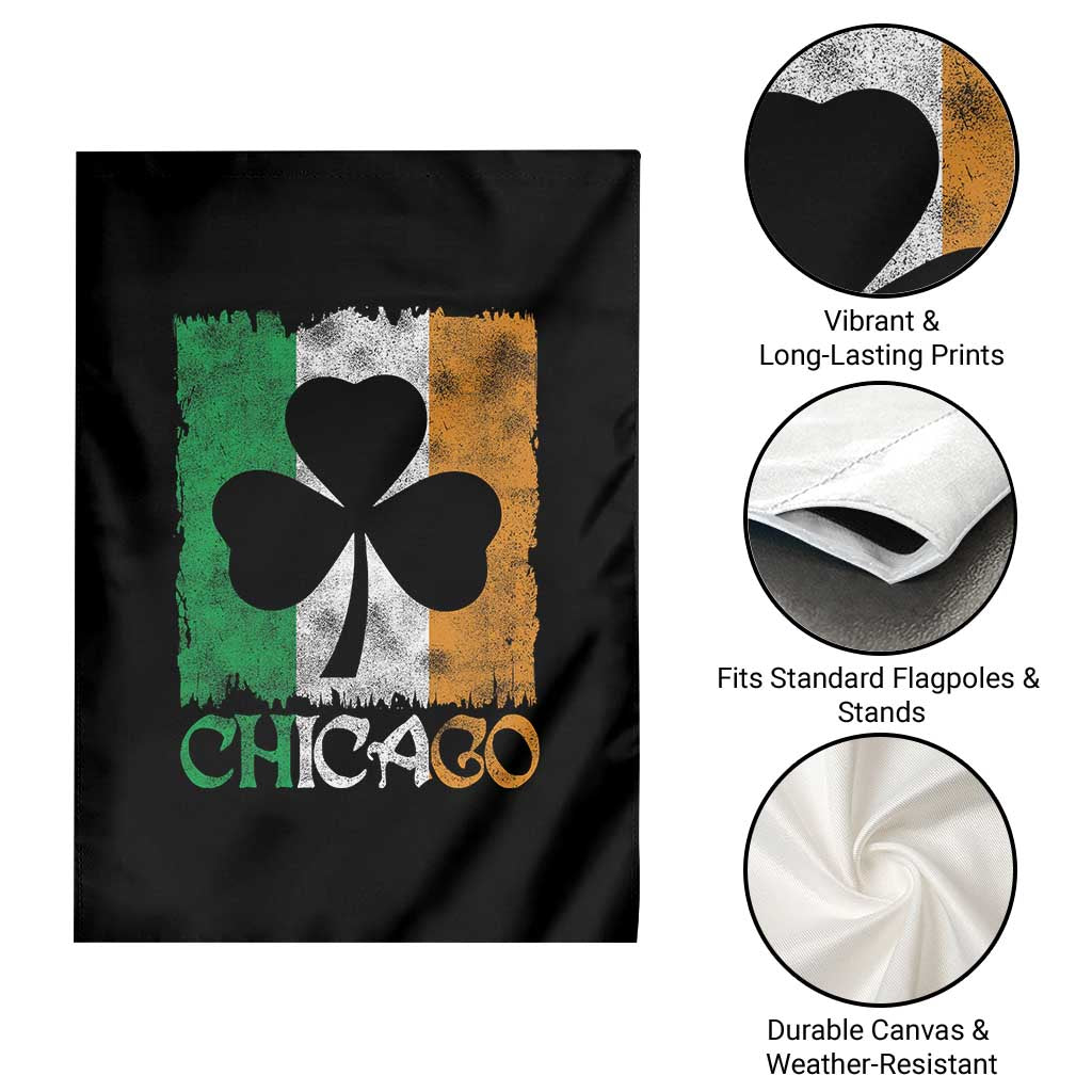 Chicago IL St Patricks Day Garden Flag Distressed Shamrock Vintage Irish Flag