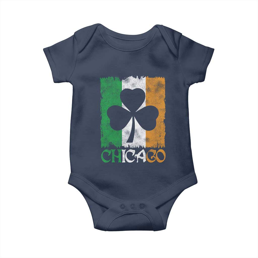 Chicago IL St Patricks Day Baby Onesie Distressed Shamrock Vintage Irish Flag