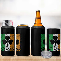 Chicago IL St Patricks Day 4 in 1 Can Cooler Tumbler Distressed Shamrock Vintage Irish Flag