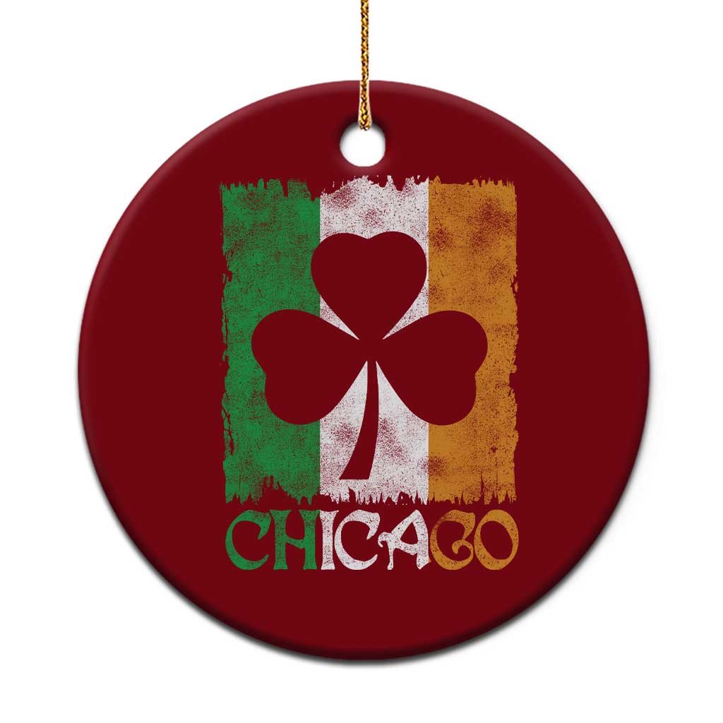 Chicago IL St Patricks Day Ceramic Ornament Distressed Shamrock Vintage Irish Flag