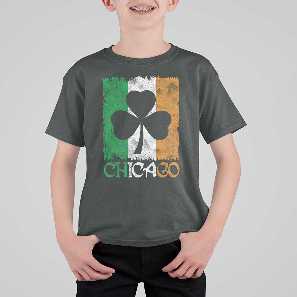 Chicago IL St Patricks Day T Shirt For Kid Distressed Shamrock Vintage Irish Flag