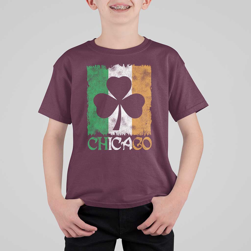 Chicago IL St Patricks Day T Shirt For Kid Distressed Shamrock Vintage Irish Flag