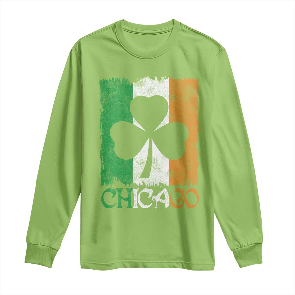 Chicago IL St Patricks Day Long Sleeve Shirt Distressed Shamrock Vintage Irish Flag
