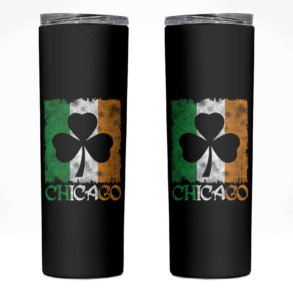 Chicago IL St Patricks Day Skinny Tumbler Distressed Shamrock Vintage Irish Flag