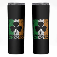 Chicago IL St Patricks Day Skinny Tumbler Distressed Shamrock Vintage Irish Flag