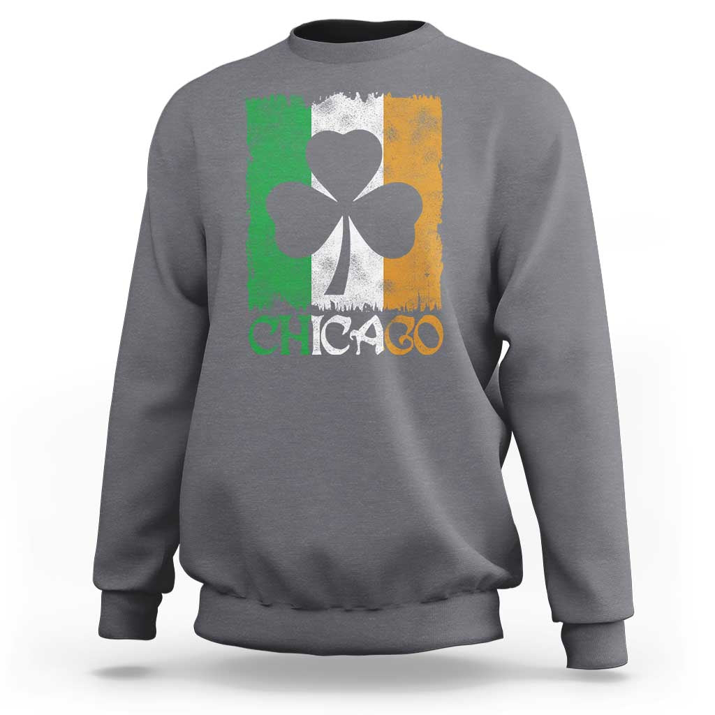 Chicago IL St Patricks Day Sweatshirt Distressed Shamrock Vintage Irish Flag