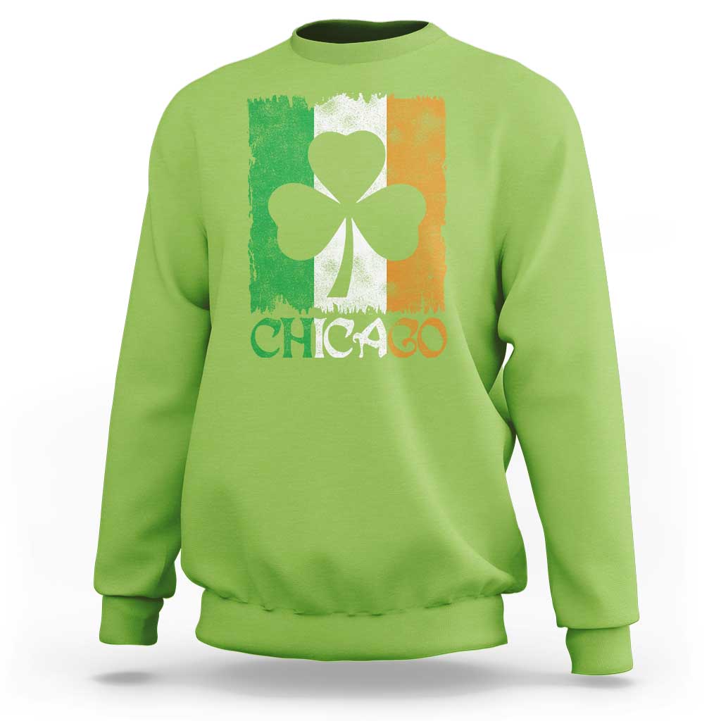 Chicago IL St Patricks Day Sweatshirt Distressed Shamrock Vintage Irish Flag