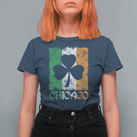 Chicago IL St Patricks Day T Shirt For Women Distressed Shamrock Vintage Irish Flag