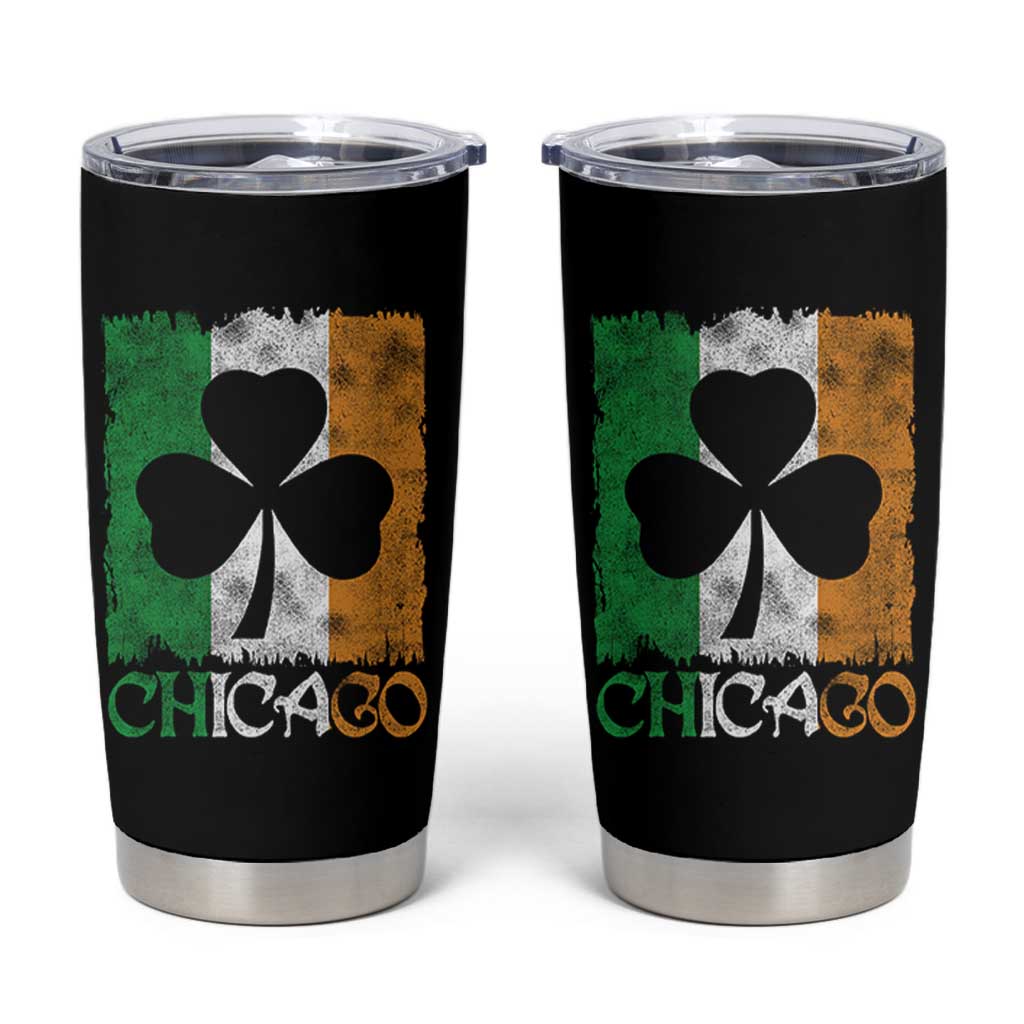 Chicago IL St Patricks Day Tumbler Cup Distressed Shamrock Vintage Irish Flag