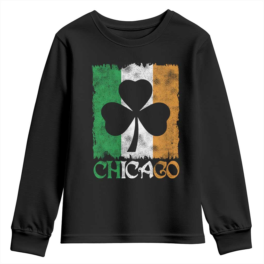 Chicago IL St Patricks Day Youth Sweatshirt Distressed Shamrock Vintage Irish Flag