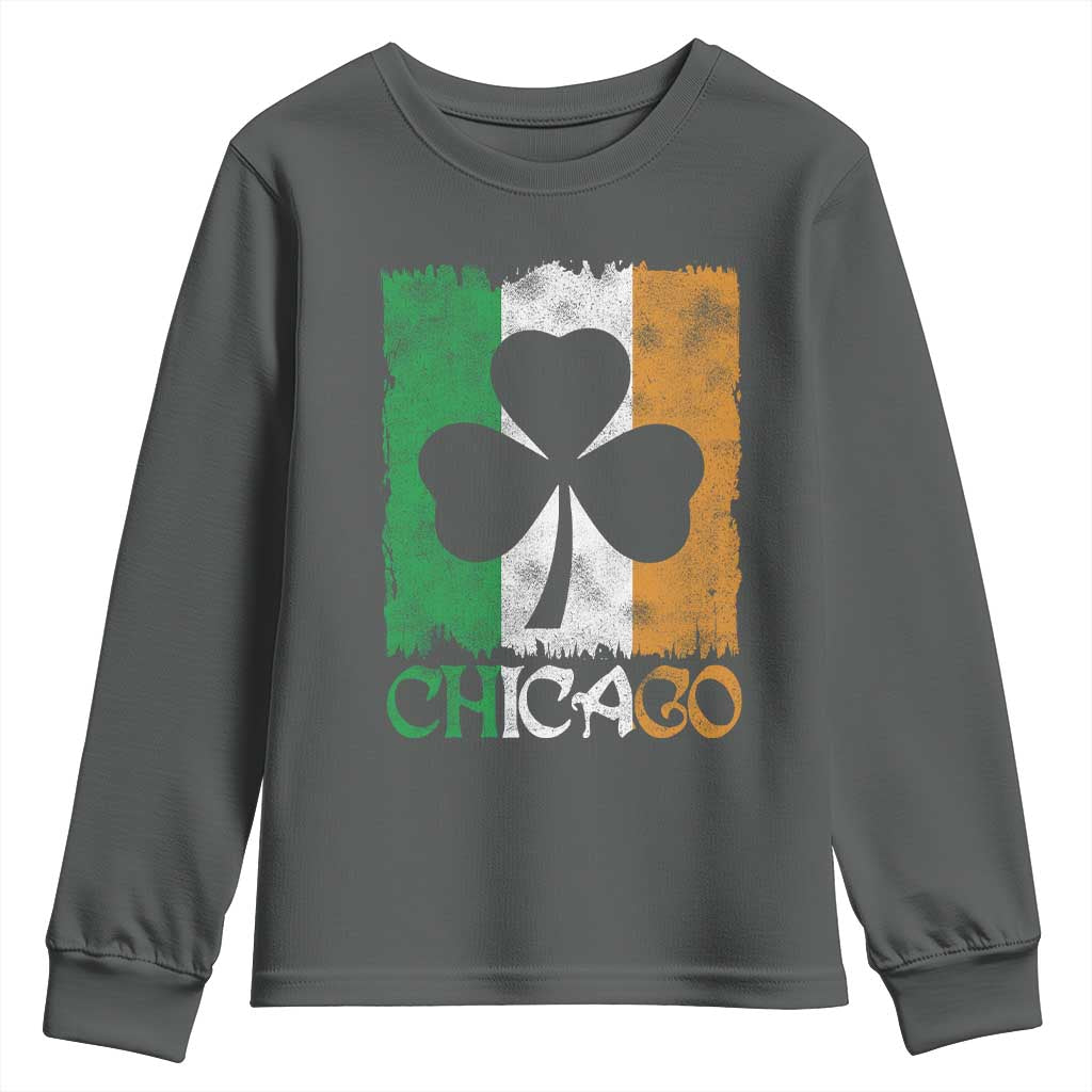 Chicago IL St Patricks Day Youth Sweatshirt Distressed Shamrock Vintage Irish Flag