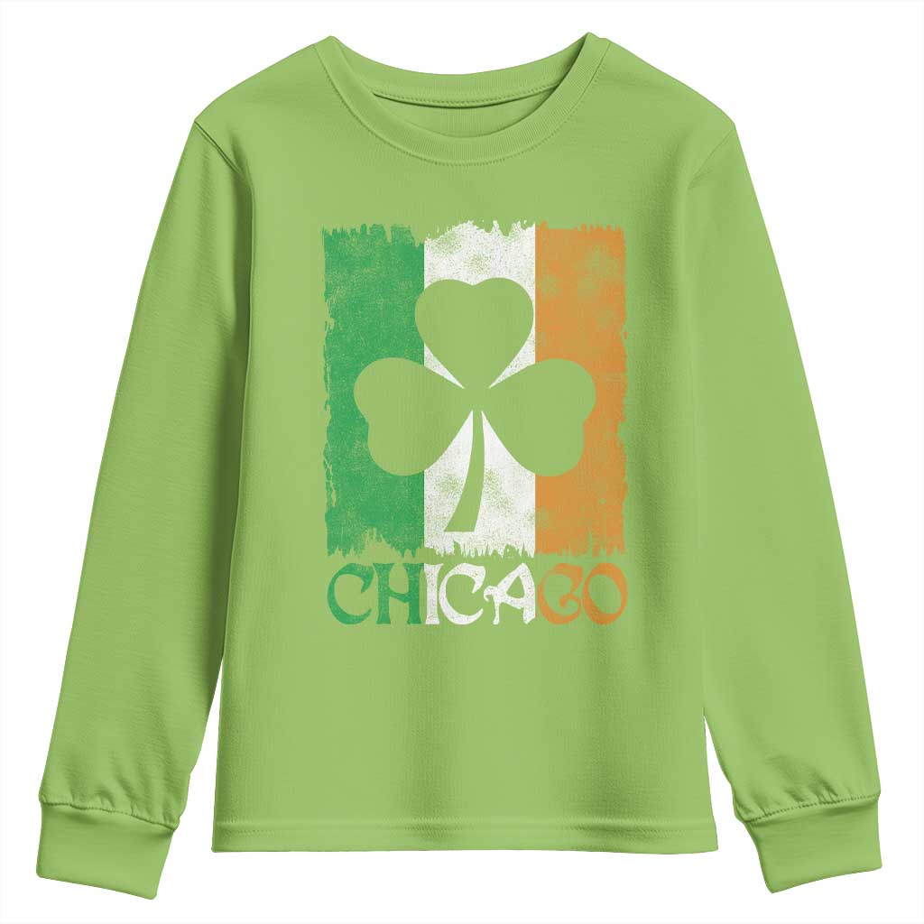 Chicago IL St Patricks Day Youth Sweatshirt Distressed Shamrock Vintage Irish Flag