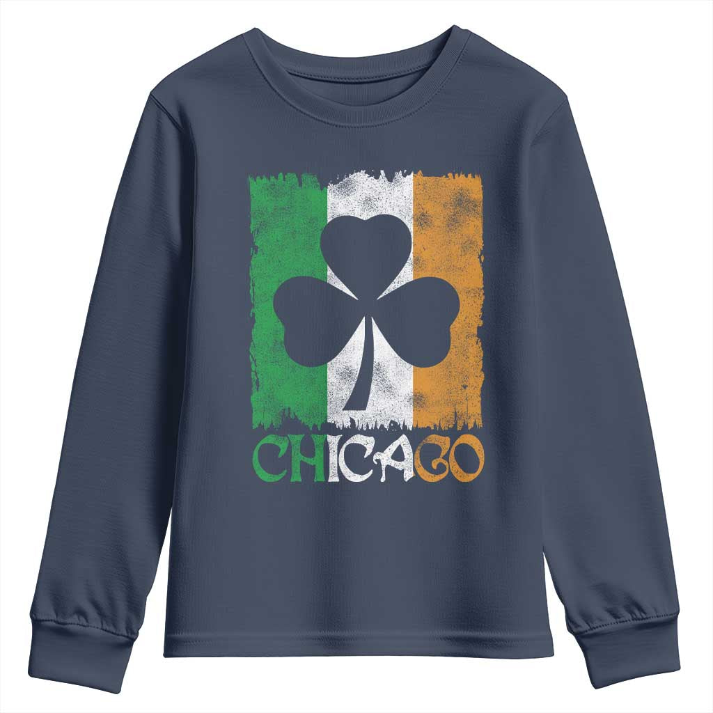 Chicago IL St Patricks Day Youth Sweatshirt Distressed Shamrock Vintage Irish Flag