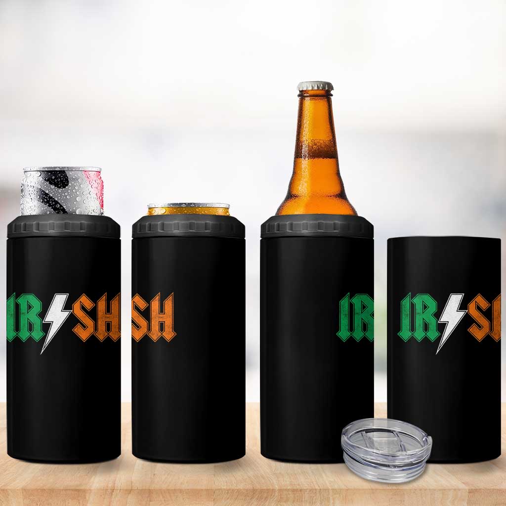 Funny Irish Rocker St Patricks Day Lightning Bolt Rock Music Lover 4 in 1 Can Cooler Tumbler