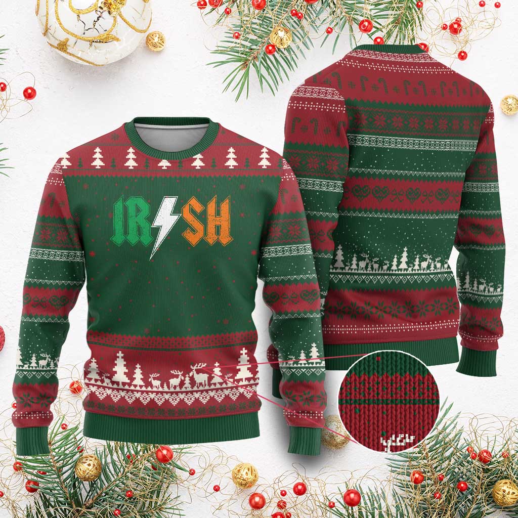 Funny Irish Rocker St Patricks Day Lightning Bolt Rock Music Lover Ugly Christmas Sweater