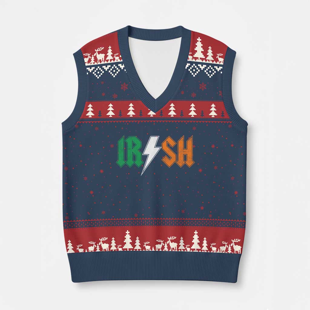 Funny Irish Rocker St Patricks Day Lightning Bolt Rock Music Lover V-Neck Knit Sweater Vest