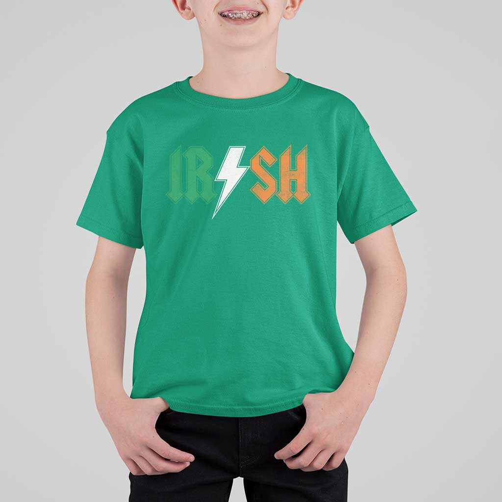 Funny Irish Rocker St Patricks Day Lightning Bolt Rock Music Lover T Shirt For Kid