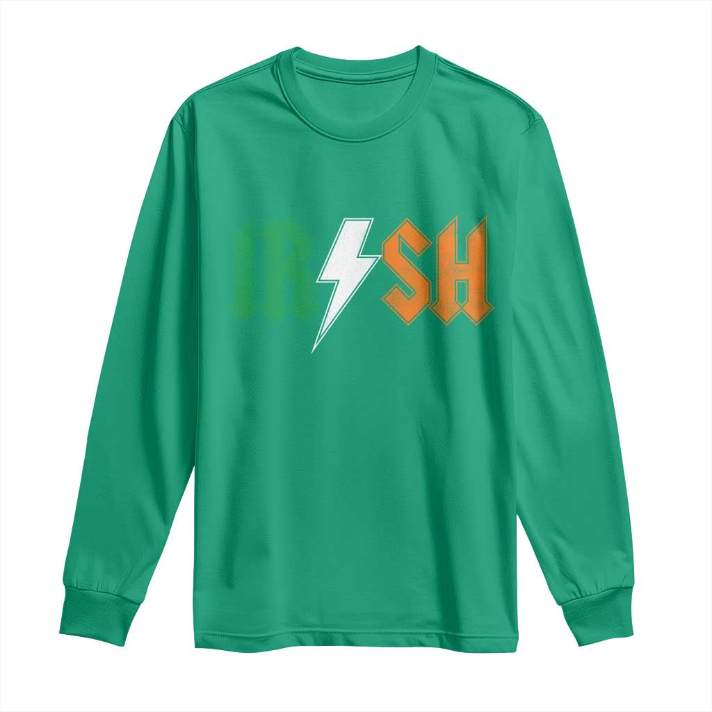 Funny Irish Rocker St Patricks Day Lightning Bolt Rock Music Lover Long Sleeve Shirt