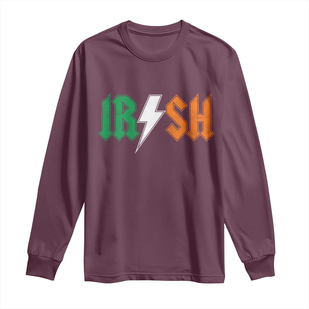 Funny Irish Rocker St Patricks Day Lightning Bolt Rock Music Lover Long Sleeve Shirt