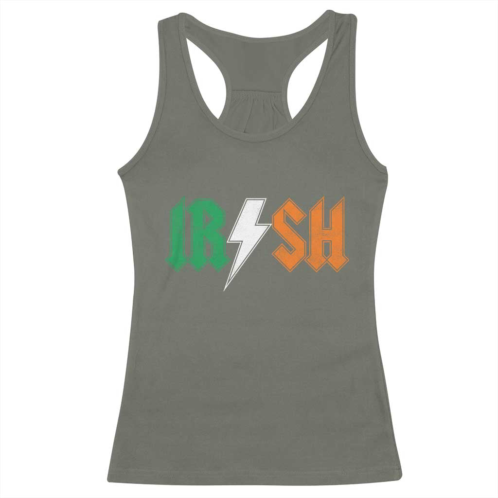 Funny Irish Rocker St Patricks Day Lightning Bolt Rock Music Lover Racerback Tank Top