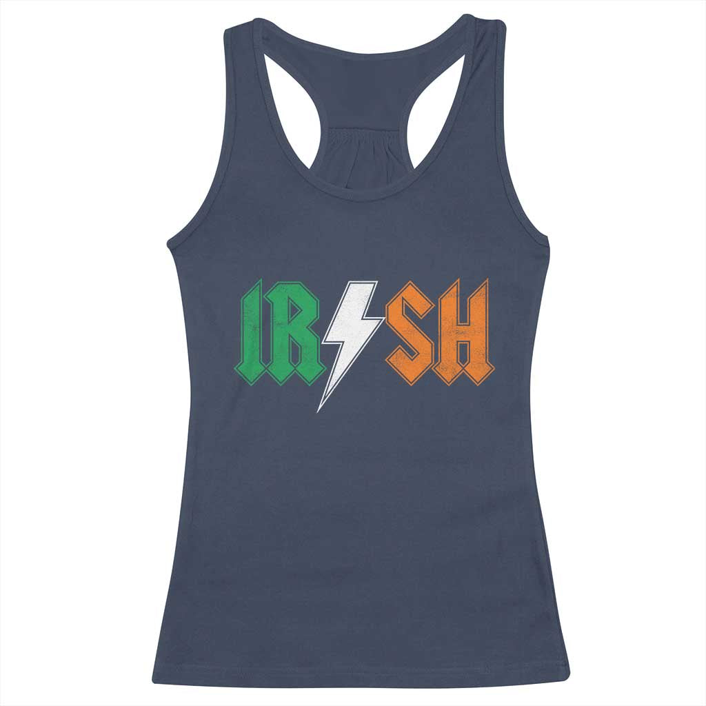 Funny Irish Rocker St Patricks Day Lightning Bolt Rock Music Lover Racerback Tank Top