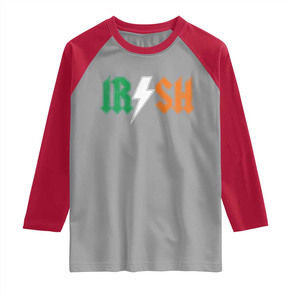 Funny Irish Rocker St Patricks Day Lightning Bolt Rock Music Lover Raglan Shirt