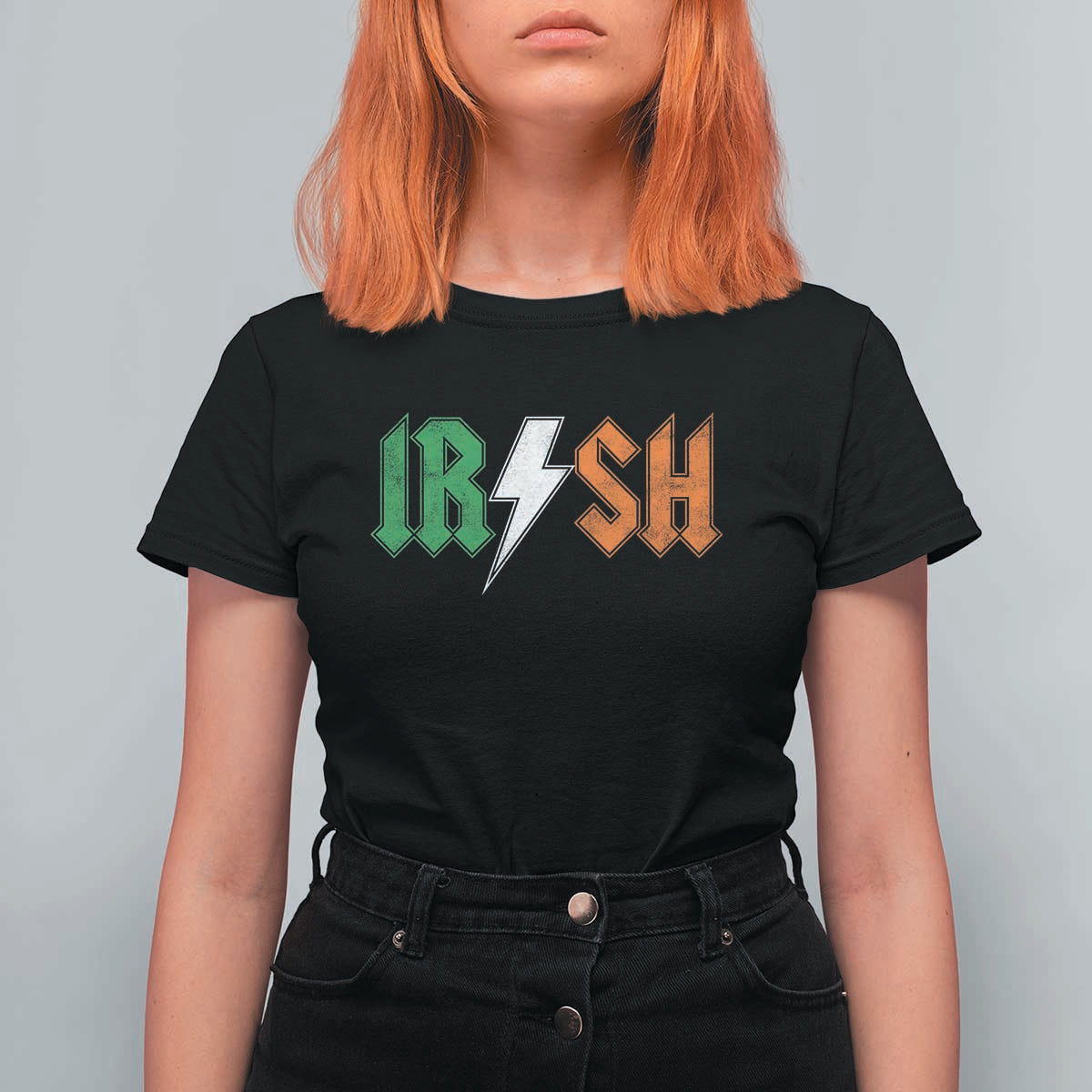 Funny Irish Rocker St Patricks Day Lightning Bolt Rock Music Lover T Shirt For Women