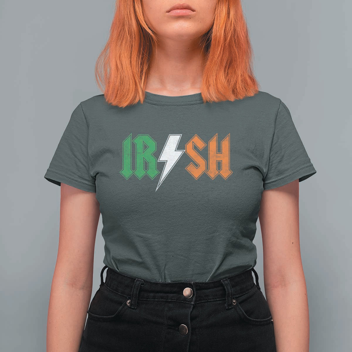 Funny Irish Rocker St Patricks Day Lightning Bolt Rock Music Lover T Shirt For Women