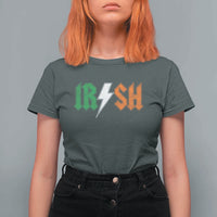 Funny Irish Rocker St Patricks Day Lightning Bolt Rock Music Lover T Shirt For Women