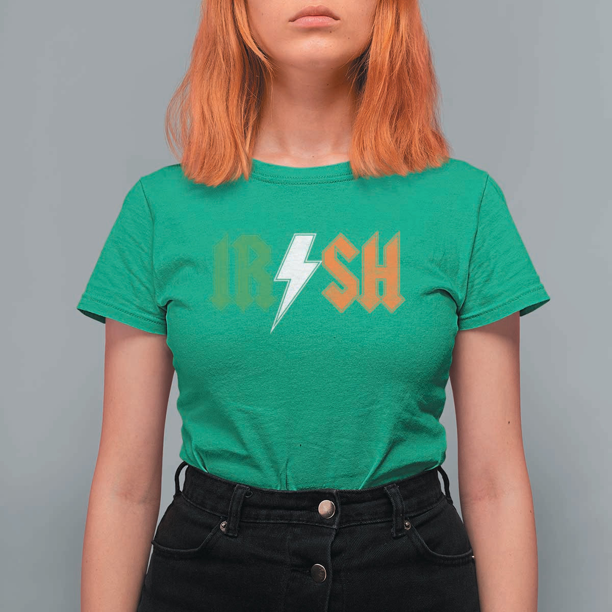 Funny Irish Rocker St Patricks Day Lightning Bolt Rock Music Lover T Shirt For Women