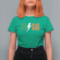 Funny Irish Rocker St Patricks Day Lightning Bolt Rock Music Lover T Shirt For Women