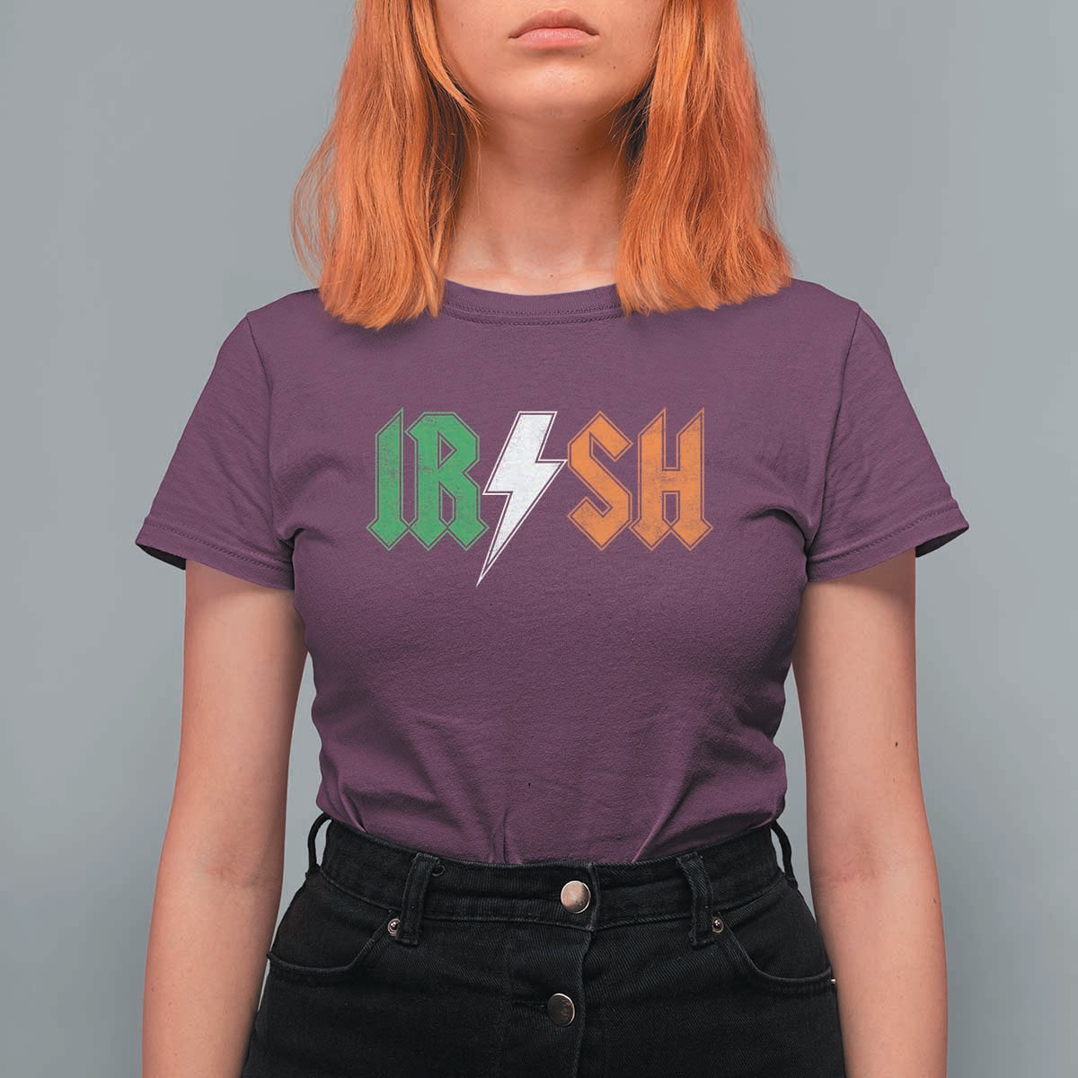 Funny Irish Rocker St Patricks Day Lightning Bolt Rock Music Lover T Shirt For Women