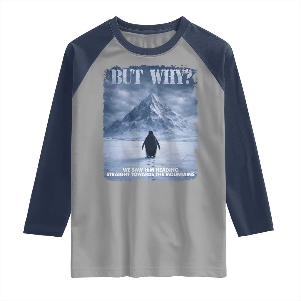 We Saw Him Heading Straight Towards The Mountain But Why Nihilist Penguin Raglan Shirt
